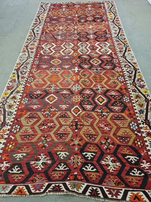 Wunderbarer seltener " KONYA KELIM " 400x172cm - Pflanzenfarben - Ausdrucksstark - 1A Zustand.