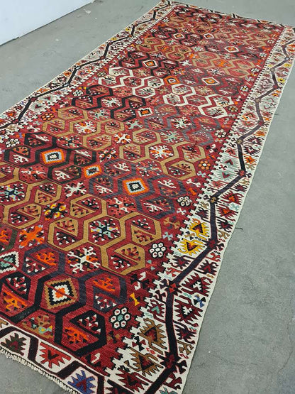 Wunderbarer seltener " KONYA KELIM " 400x172cm - Pflanzenfarben - Ausdrucksstark - 1A Zustand.